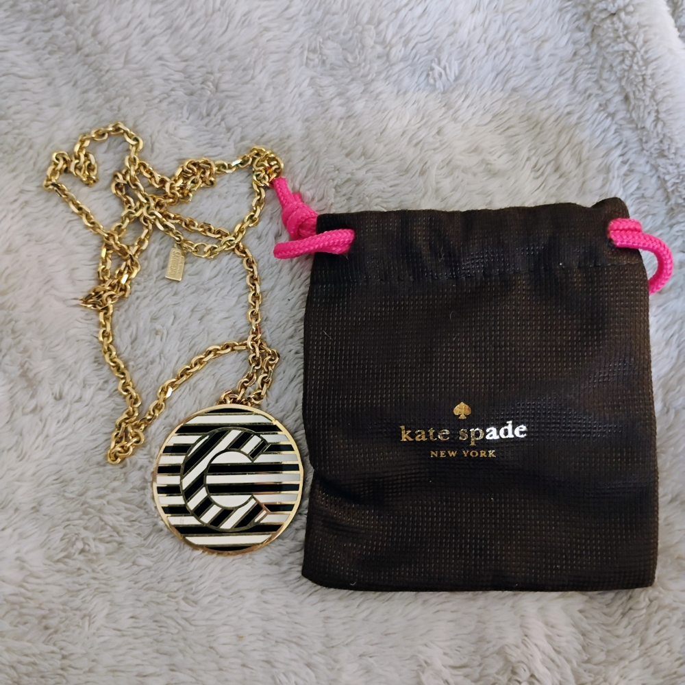 Kate Spade Gold and Black Tone Striped Pendant Necklace